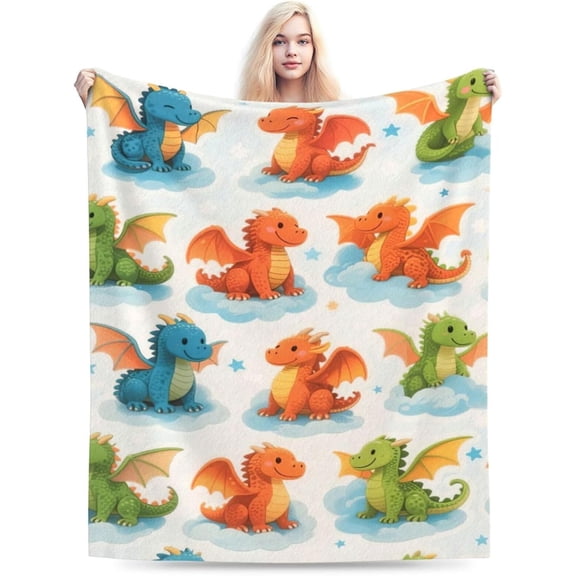 Cute Dragon Throw Blanket, Dragon Gifts for Women Girls, Soft Flannel Fleece Plush Warm Bedding Blanket for Dragon Lovers, Kids Adults, 60 x 50 Inch