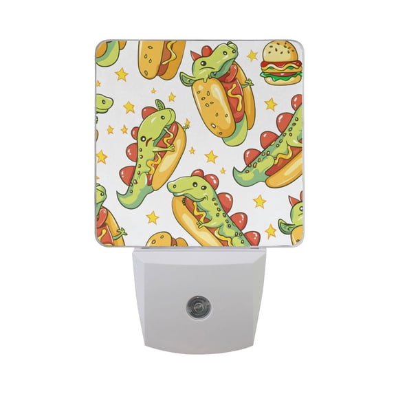 Cute Dragon in Hot Dog Night Light 2 Pack LED Nightlight Plug into Wall Dusk to Dawn Sensor Soft White