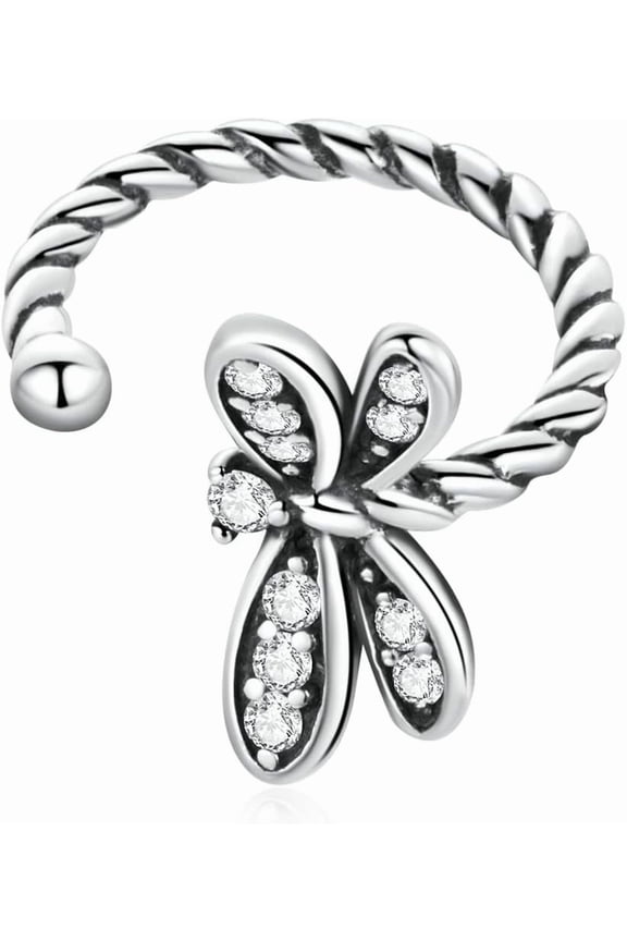 Cute Dragonfly Cartilage Ear Cuffs Earrings 925 Sterling Silver CZ Crystal Fake Huggie Hoop Stud Earring Clip On Tragus Wrap Earring for Women