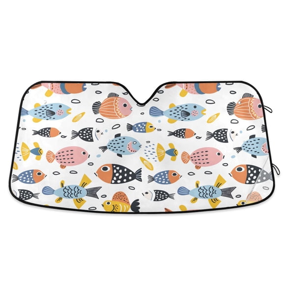 Cute Drawing Fishes Car Windshield Sun Shade Foldable Car Front Window Visor Heat and UV Protection 55x27.6