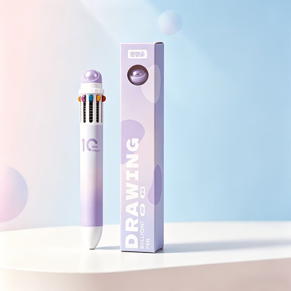 Cute Dreamy Color Ball Press-Type 10-Color Pen, Colored Ballpoint Pen, 0.7mm Drawing Doodle Marker, Journaling Pen