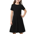 thumbnail image 1 of Cute Dresses for Girls Summer Toddler Girl T-Shirt Dresses Summer Crew Neck Short Sleeve Midi Dresses Casual Solid Color Loose Flowy A-Line Beach Sundress New Black 4T, 1 of 9