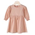 thumbnail image 1 of Cute Dresses for Girls Long Puffed Sleeve Size 1-6 Toddlers Kids Lightweight Solid Crewneck Swiss-Dot Comfort Peplum Going-Out Dress, 1 of 8