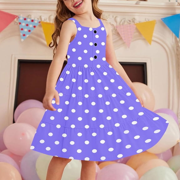 Cute Dresses for Girls with Pockets Size 2-12 Sleeveless Sundresses Toddlers Kids Trendy Polka Dot Printed Pullover Going-Out Dress Summer