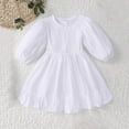 thumbnail image 1 of Cute Dresses for Little Girls Cotton Linen Size 1-6 Toddlers Kids Lightweight Long Lantern-Sleeve Crewneck Solid A-Line Dress, 1 of 3