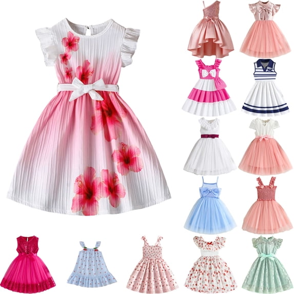 Cute Dresses for Toddlers Girls Floral Print A Lined Sleeveless Birthday Party Going out Photo Shoot Pleated Summer Midi Dresses,fot 3 to 10 Years