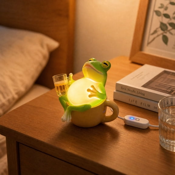 Cute Drinking Frog Night Light with Dimmer USB, Beer Mug Lamp 3.15 Inch Warm White for Bedside Desk Office Nursery Gift