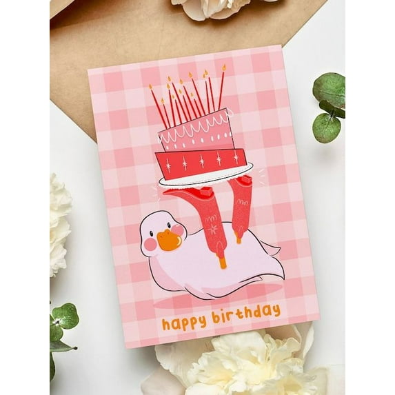 Cute Duck Birthday Card – Fun Cartoon Design with Cake and Candles – Blank Inside, Envelope Included – Perfect for Kids, Friends, Family Celebrating Birthdays