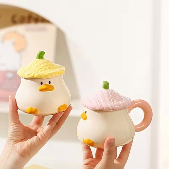 Cute Duck Cartoon Ceramic Coffee Mug with Lid - Perfect Gift for Family, Friends, and Teachers