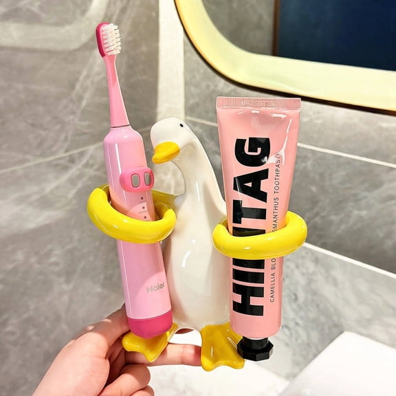 Cute Duck Ceramic Toothbrush Holder Countertop Bathroom Organizer