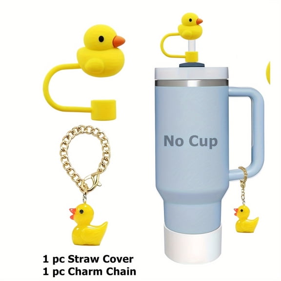 Cute Duck Charm Silicone Straw Topper for 8mm Reusable Straw - Decorative Cover for Key, Bag and Cup, 2pcs/set