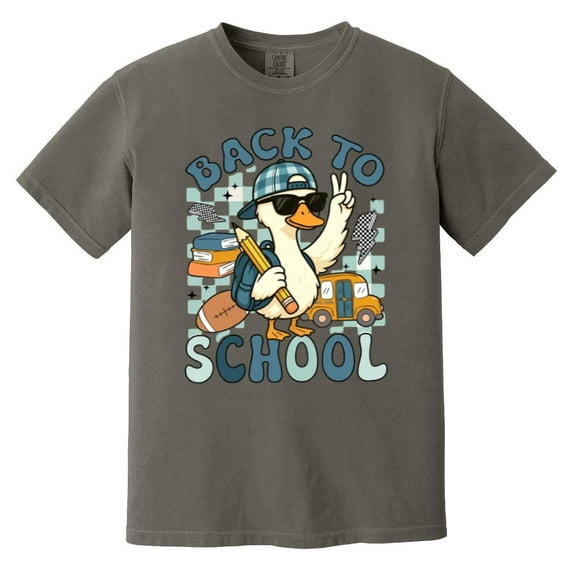 Cute Duck Checkered Back To School First Day For Boys Comfort Color T-Shirt, Unisex, up to size 4XL