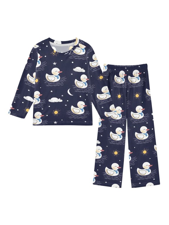 Cute Duck Cloud Sun Cozy Soft Long Sleeves Top and Pants 2 Piece Cool Pjs Pajamas Set Sleepwear Size 3-11Y