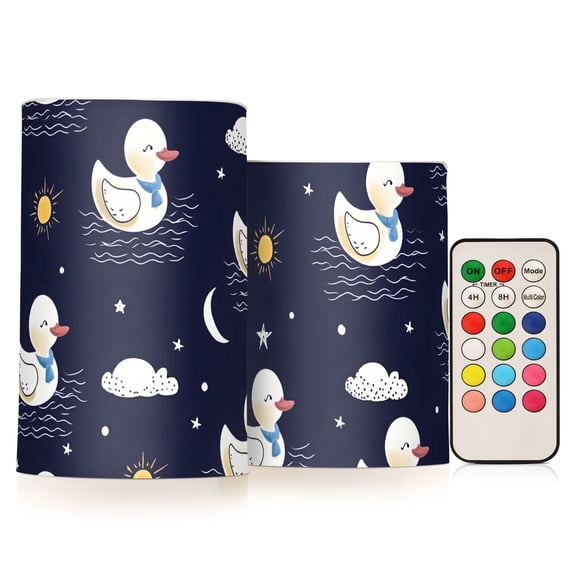 Cute Duck Cloud Sun Flickering Flameless Candles Battery Operated with Remote Timer LED Pillar Candles Set of 2