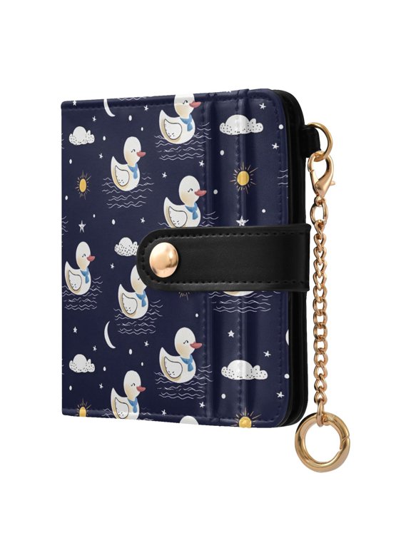 Cute Duck Cloud Sun Small Wallet for Women RFID Blocking Bifold PU Leather Credit Card Holder with Zipper Coin Pocket Compact Cute Travel Purse Magnetic Snap 7 Card Slots