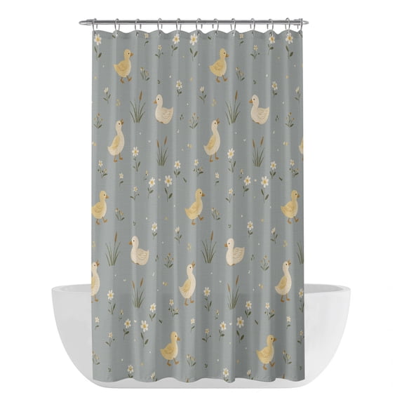 Cute Duck Daisy Shower Curtain - Water Repellent Fabric Shower Curtains Washable, Summer Spring Floral Blue Decorative Polyester Cloth Bathroom Curtains Modern Bath Decor 36"x72"