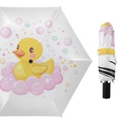 Cute Duck Dreamy Bubble Bath All Weather Umbrella Triple Folding Parasol 6 Ribs UV Protection Portable