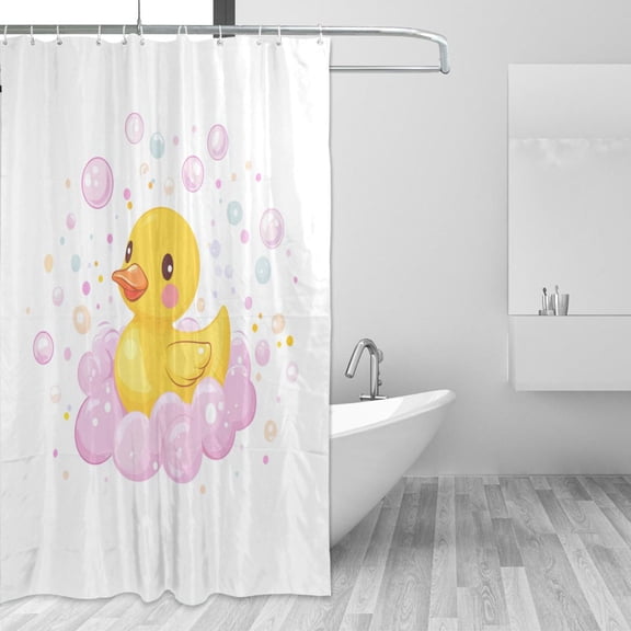 Cute Duck Dreamy Bubble Bath Shower Curtains with 12 Hooks Waterproof Bathroom Decor 66" x 72"