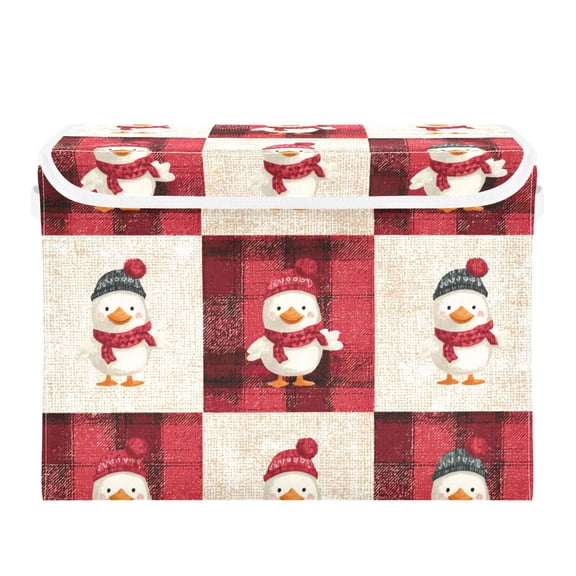 Cute Duck Dress in Christmas Plaids Gingham Foldable Storage Bins with Lids Handles Collapsible Storage Containers Tote Boxes 16.5 x 12.6 x 11.8 inches