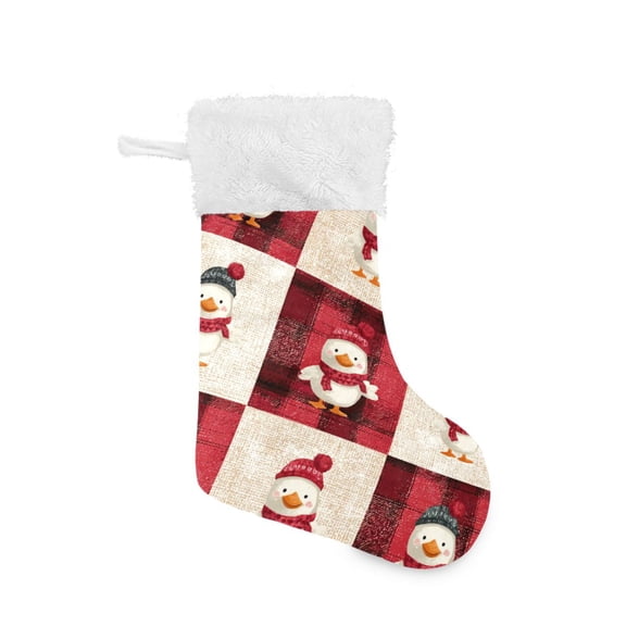 Cute Duck Dress in Christmas Plaids Gingham Christmas Stockings Large Capacity 18 inch Gift Bag with Hook Xmas Holiday Decor 1 Pack