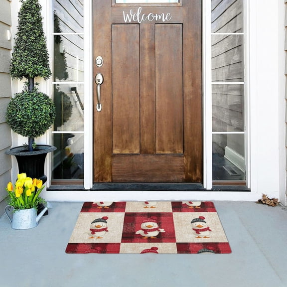 Cute Duck Dress in Christmas Plaids Gingham Doormats Welcome Mats Gate Pads Entryway Outdoor 32" x 20"