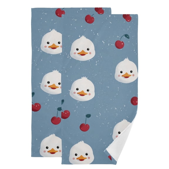 Cute Duck Faces Cherries Hand Towel Absorbent Bath Towels for Bathroom Sports Gym 28" x 14" Set of 2