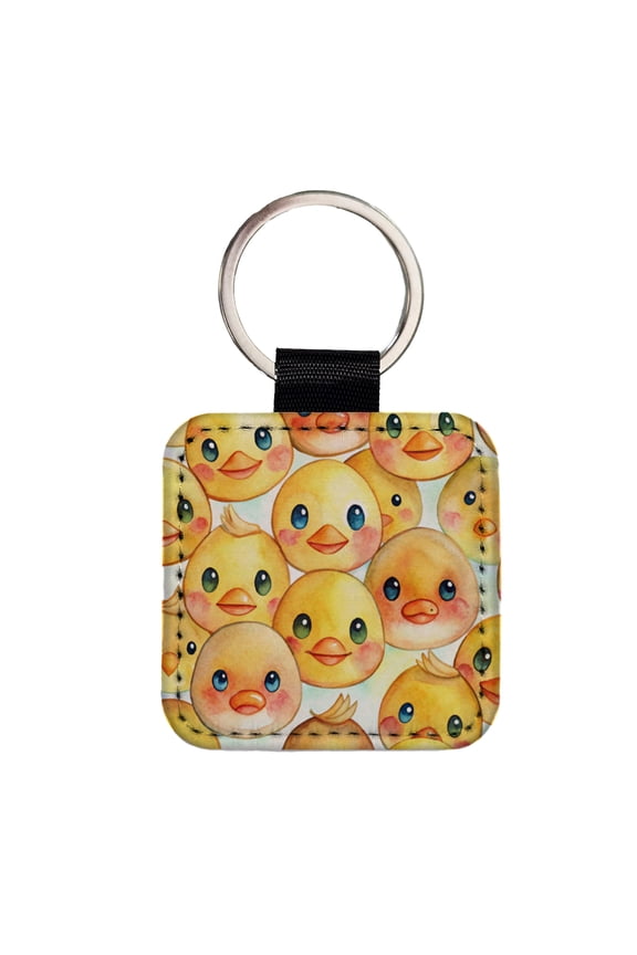 Cute Duck Faces Watercolor Faux Leather Square Keychain