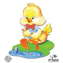 Cute Duck Fishing - 3" Vinyl Sticker - For Car Laptop I-Pad Phone Helmet Hard Hat - Waterproof Decal