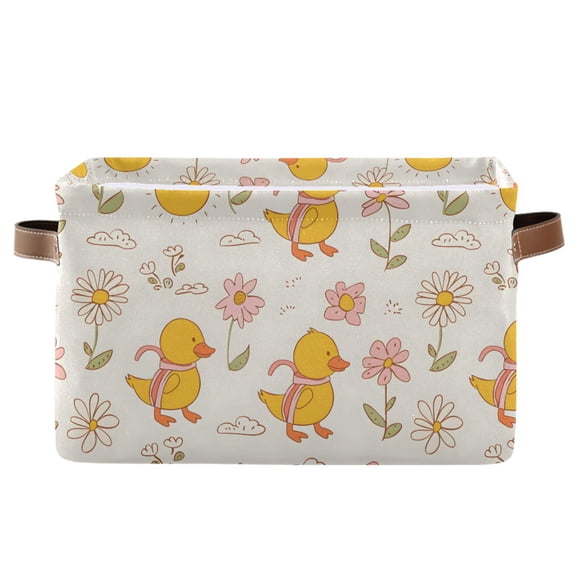 Cute Duck Flower Sun Storage Bins with Handle Fabric Organizer Basket Foldable Box 1 Pack 14.2x10.2x8.3