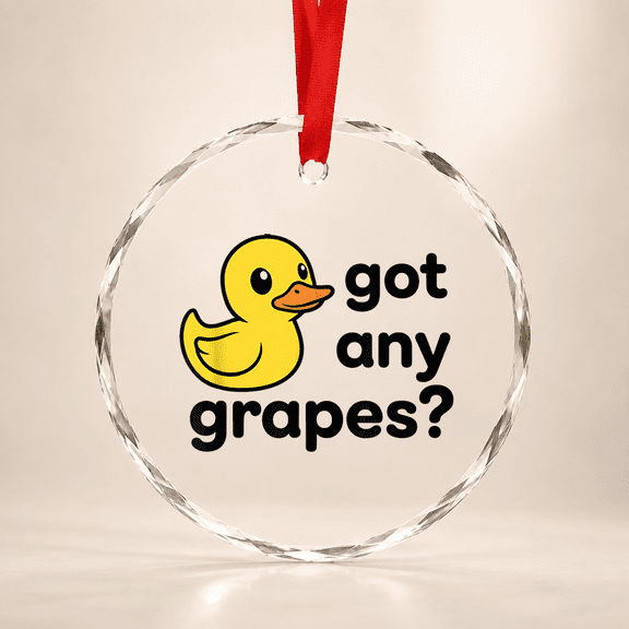 Cute Duck Got Any Grapes Kids Funny Farm Animal Glass Ornament