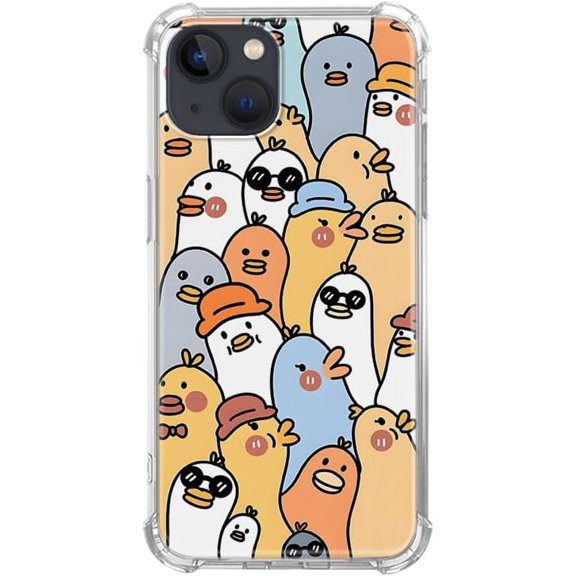 Cute Duck Group Pattern Case for iPhone 14/13, Healing Duck Collection, Soft TPU Bumper Cover for iPhone 14/13