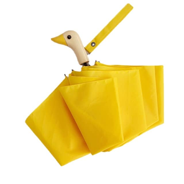 Cute Duck Head Wooden Handle Folding Umbrella for Sun and Rain Protection