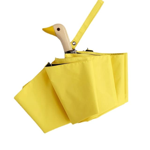 Cute Duck Head Wooden Handle Folding Umbrella for Sun and Rain Protection