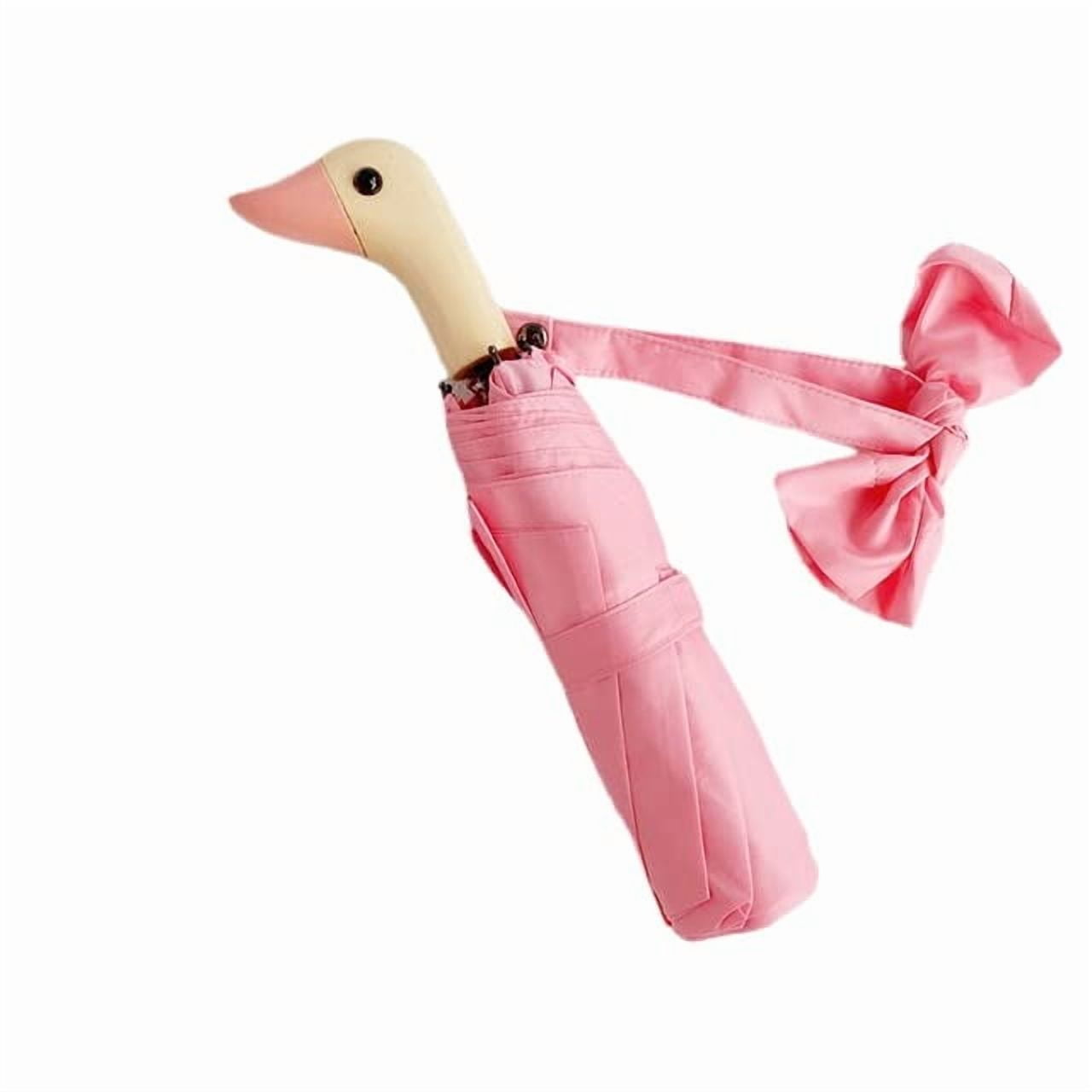 Cute Duck Head Wooden Handle Folding Umbrella for Sun and Rain Protection