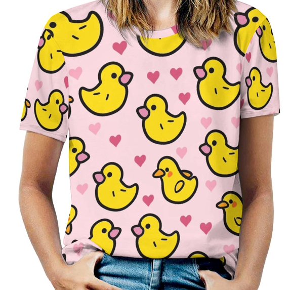 Cute Duck Hearts Pattern Women's Short Sleeve Tops Casual Blouses T Shirt