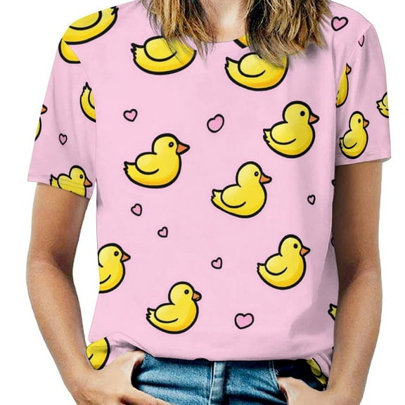 Cute Duck Hearts Pink-1 Women's Short Sleeve Tops Casual Blouses T Shirt