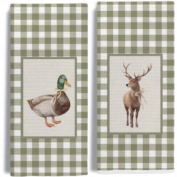 Cute Duck Kitchen Towels Set of 2, Animal Farmhouse Dish Towels, Decorative Hand Towels for Cooking and Cleaning, 18x26 Inch