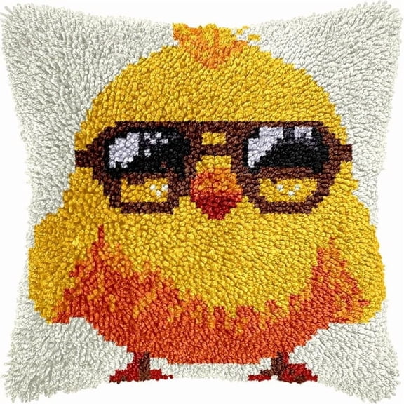 Cute Duck Latch Hook Pillow Kits for DIY Throw Pillow Cross Stitch Hooking Pillowcase Kits with Preprinted Color Pattern Canvas Cushion Kits 17''X 17''(C-18)