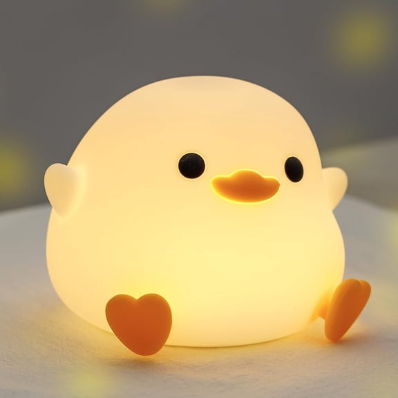Cute Duck Night Light, Squishy Silicone Duck Night Lamp, LED Soft Nursery Nightlight for Kids, Rechargeable Animal Lamp Bedside Light, 2 Levels Dimmable Room Decor, Funny Lamp Gift for Girls Boys