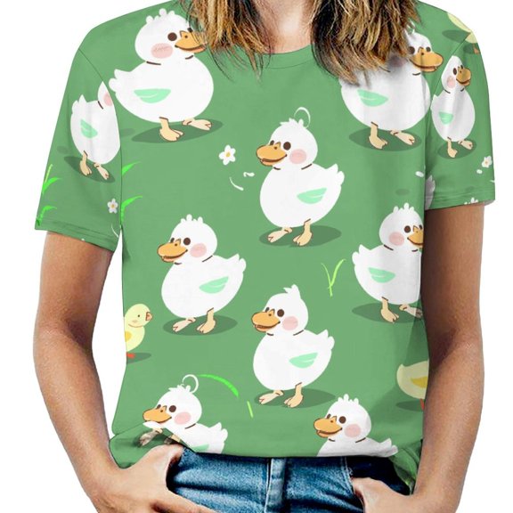 Cute Duck Pattern-4 Womens Tops Women's Fashion Casual Short Sleeve Flower Print Round Neck Pullover Top Blouse