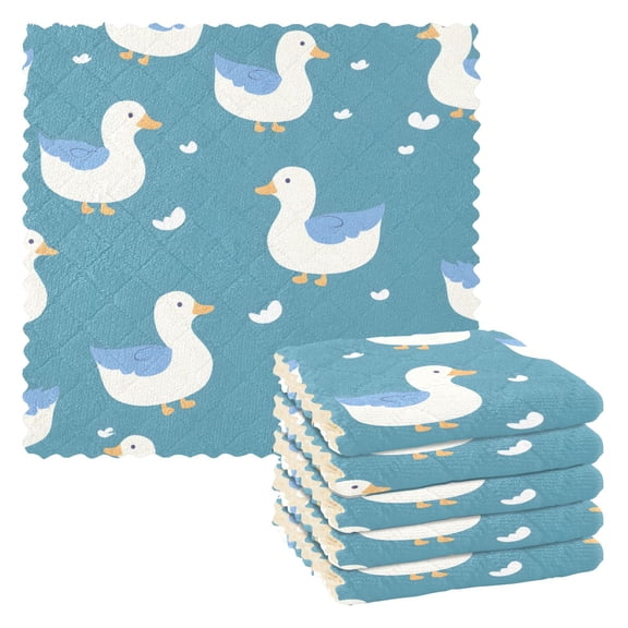 Cute Duck Pattern Dish Towels 6 Pack Kitchen Cleaning Dish Cloths Absorbent Reuseable Cleaning Cloths 11'' x 11''