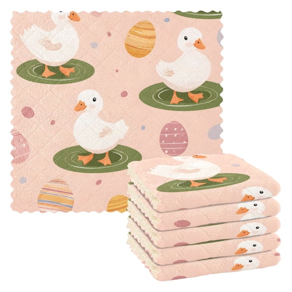 Cute Duck Pattern Dish Towels 6 Pack Kitchen Cleaning Dish Cloths Absorbent Reuseable Cleaning Cloths 11'' x 11''