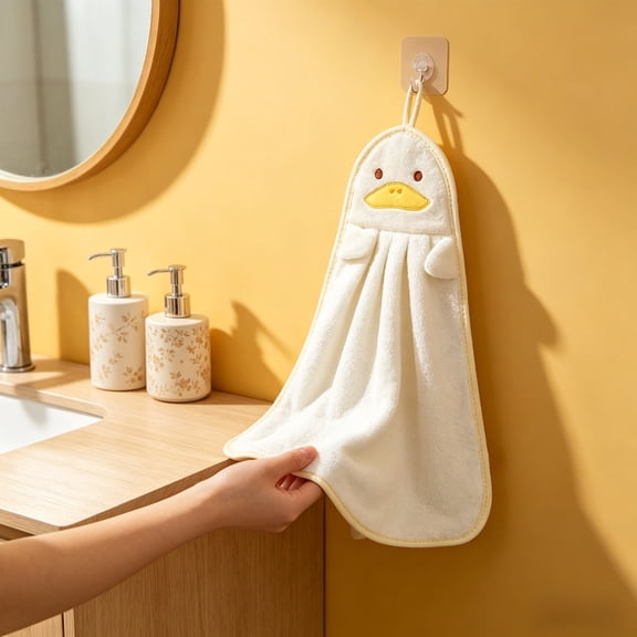 Cute Duck/Penguin Hanging Hand Towel, 9.8x14.5in Ultra-Absorbent Microfiber Towel for Kitchen & Bathroom