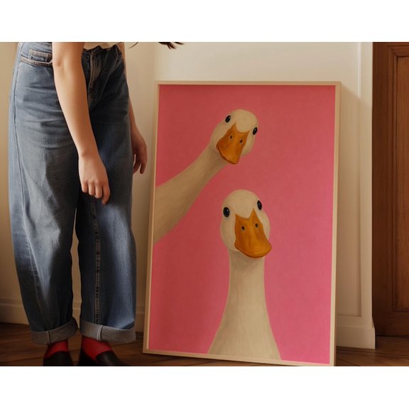 Cute Duck Pink Wall Art Print, Unframed Paper Poster 8x10in