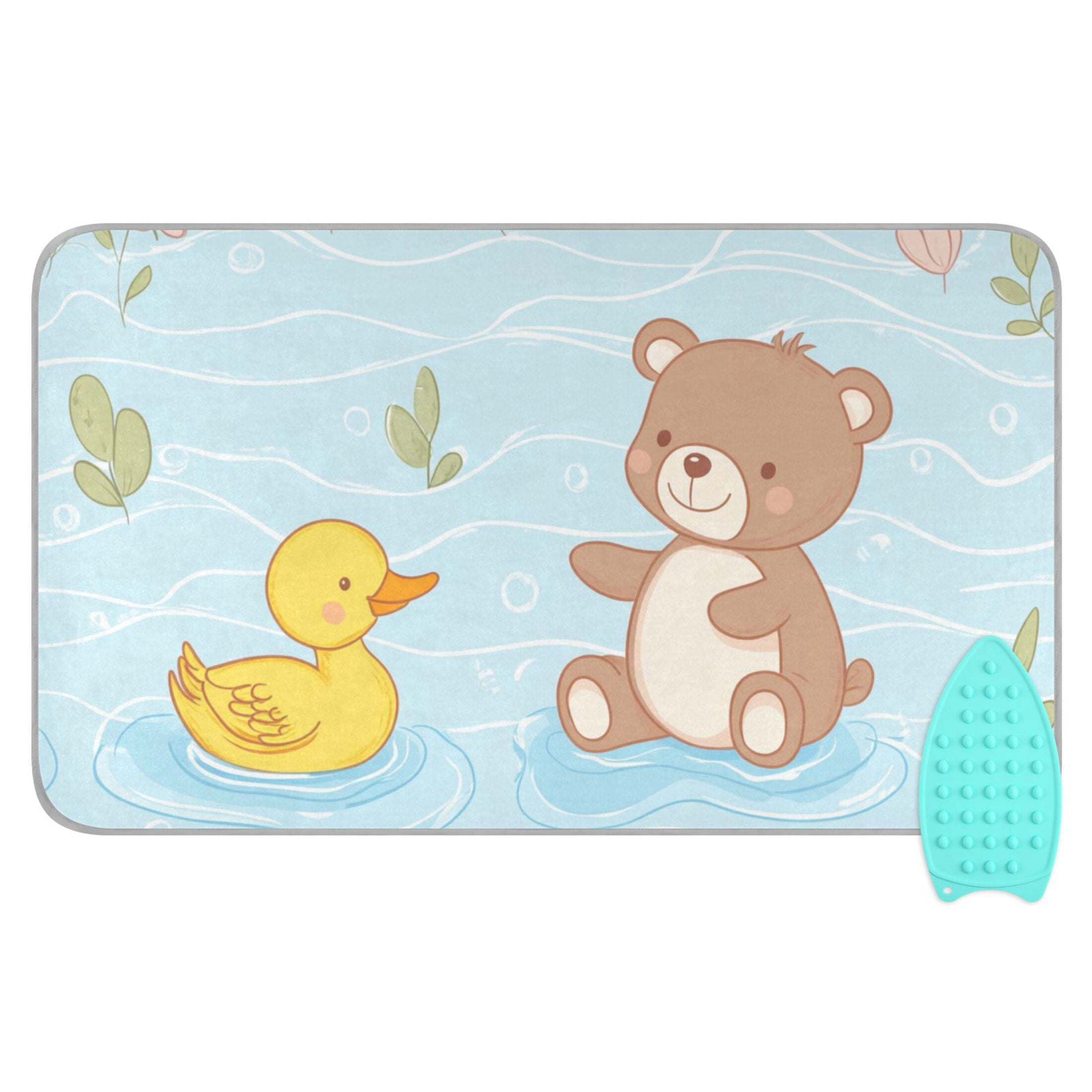 Cute Duck Play with Bear in Water Ironing Mat Blanket Portable Travel Ironing Pad Heat Resistant Pad 47.2" x 27.6”