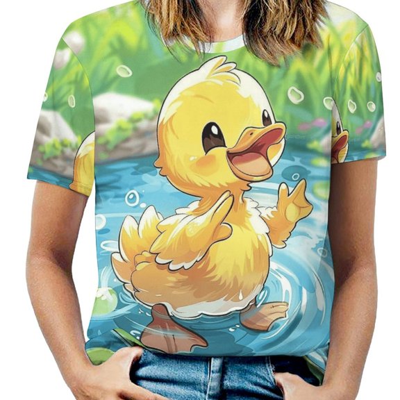 Cute Duck Pond Play Women's Short Sleeve Tops Casual Blouses T Shirt
