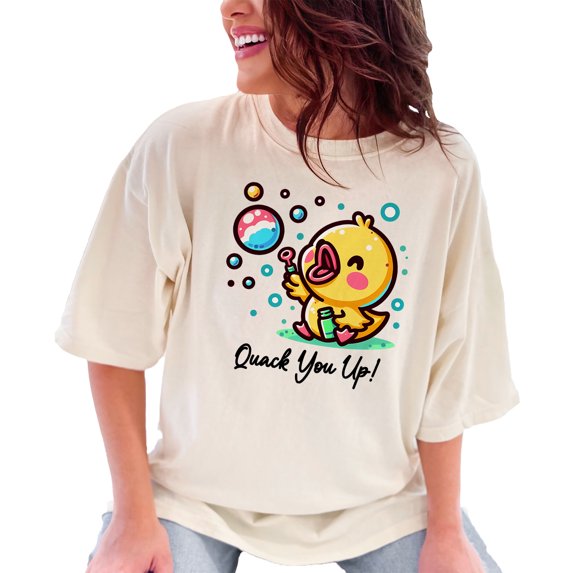Cute Duck Quack You Up T-Shirt, Funny Duck Bubble Blowing Design Shirt, Graphic Tee for Animal Lovers, Unique Gift for Friends, Ivory Comfort Colors T-Shirt, XL