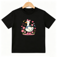 thumbnail image 1 of Cute Duck Rainboots Girls Graphic Tee, Pink Heart Flower 100% Cotton Kids Short Sleeve T-Shirt, 1 of 5