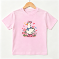 thumbnail image 1 of Cute Duck Rainboots Girls Graphic Tee, Pink Heart Flower 100% Cotton Kids Short Sleeve T-Shirt, 1 of 5