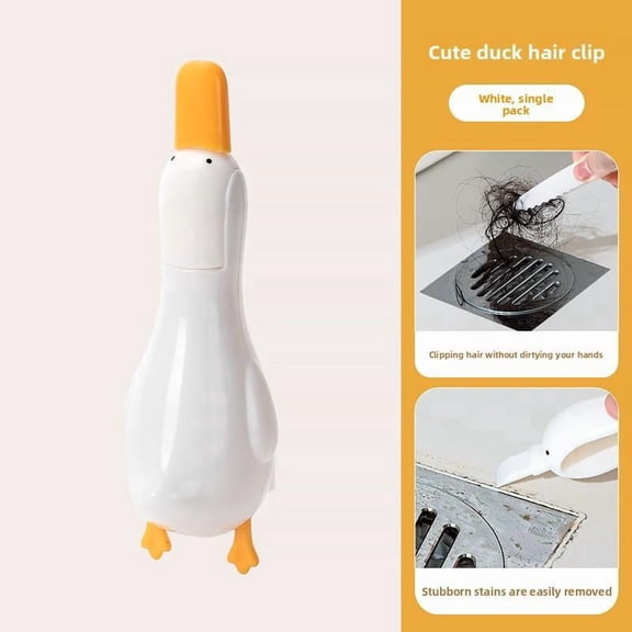 Cute Duck Shaped Reusable Hair Catcher, No Power Drain Hair Trap Adhesive Mount Drain Cleaner Tool for Bathroom Sink Bathtub Drain Clog Prevention